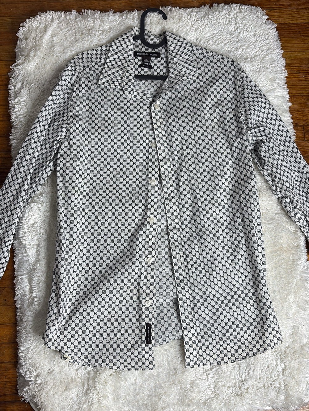 Michael Kors Black & White Geometric Print Men's Dress Shirt